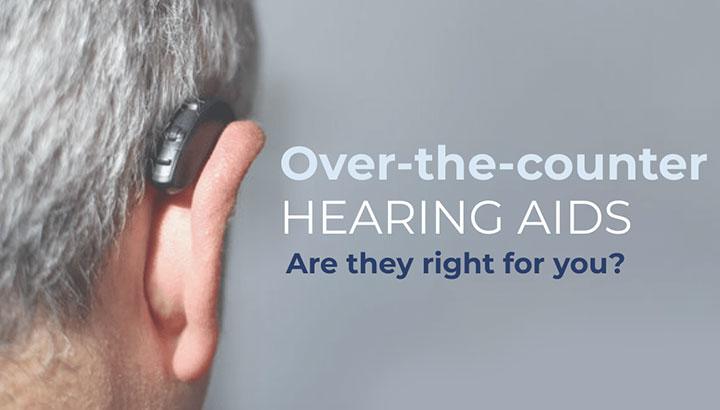 men ear with hearing aid from the back. text says over-the-counter hearing aids